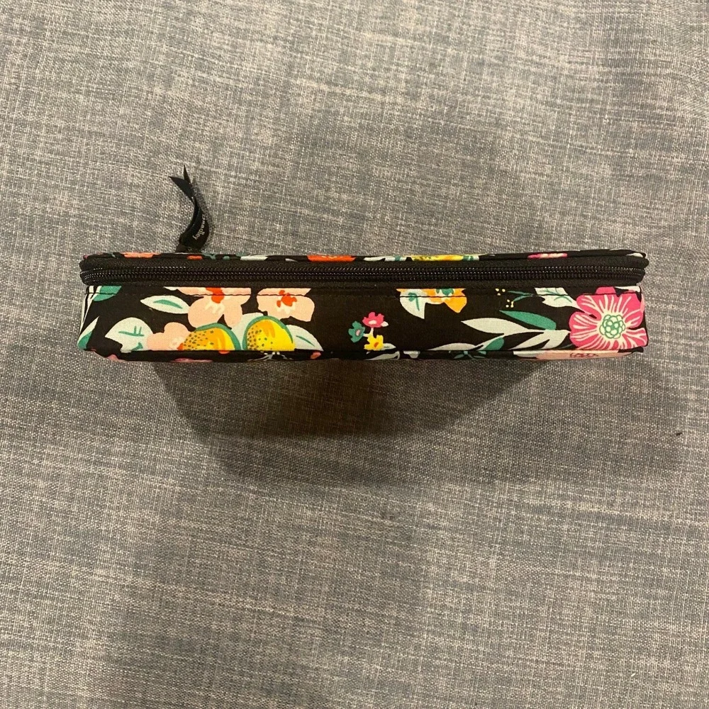 Vera Bradley Floral Citrus Black Zip Around Tech Pencil Case Organizer Pouch